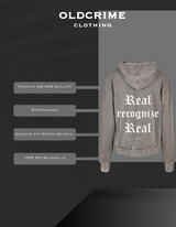 "REAL RECOGNIZE REAL" HOODIE STONE GREY